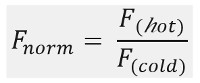 Normal force ratio equation, \(F_{\text{norm}} = \frac{F_{\text{hot}}}{F_{\text{cold}}}\), formula.
