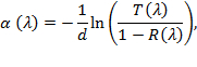 figure-protocol-1 Absorption coefficient equation α(λ) in spectroscopy, formula for optical properties analysis.