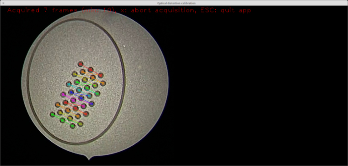 figure-results-3 Optical distortion calibration; diagram with colored dot pattern for image acquisition analysis.