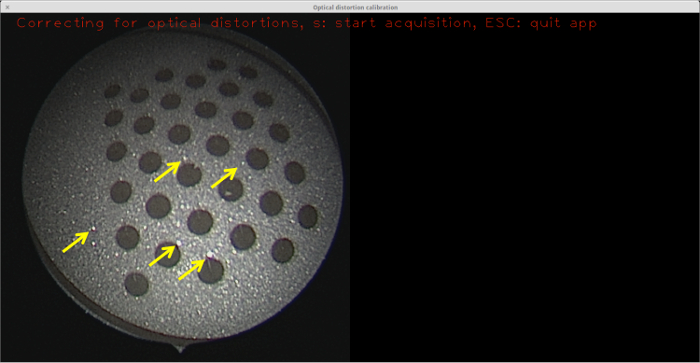 figure-discussion-2 Optical distortion calibration, diagram; visual correction process with marked points for adjustment.