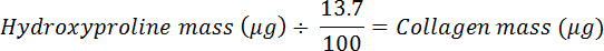 figure-protocol-1 Hydroxyproline to collagen mass formula, equation illustrating mass calculation method.