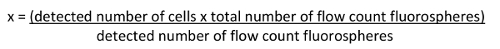 figure-protocol-1 Flow cytometry equation for cell counting with fluorospheres, mathematical formula.