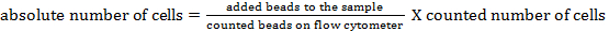Flow cytometry formula: absolute cell count using added beads; experimental calculation method.
