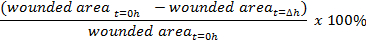 Wound healing rate formula, percentage calculation, scientific method, equation image.