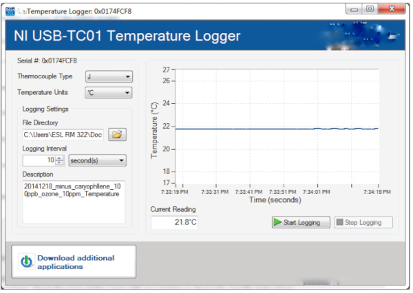 figure-results-3 NI USB-TC01 temperature logging, thermocouple data graph, temperature stability analysis.