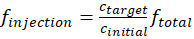 Equation for injection fraction, \(f_{\text{injection}} = \frac{c_{\text{target}}}{c_{\text{initial}}}f_{\text{total}}\).