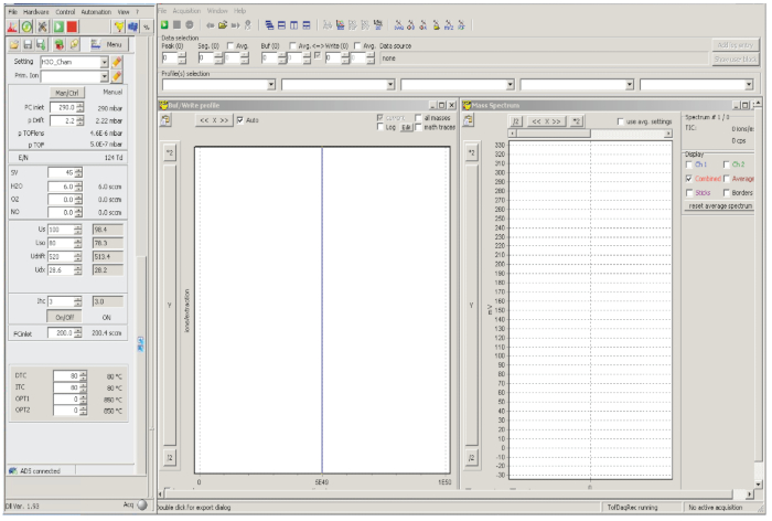 Gas chromatography software interface for spectral analysis; diagram indicates absorption peaks/logging.