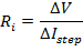 Resistance calculation formula \(R_i = \frac{\Delta V}{\Delta I_{step}}\) for electrical analysis.