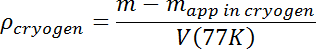 figure-protocol-4 Cryogen density formula, ρ_cryogen=(m-m_app in cryogen)/V(77K), equation diagram.
