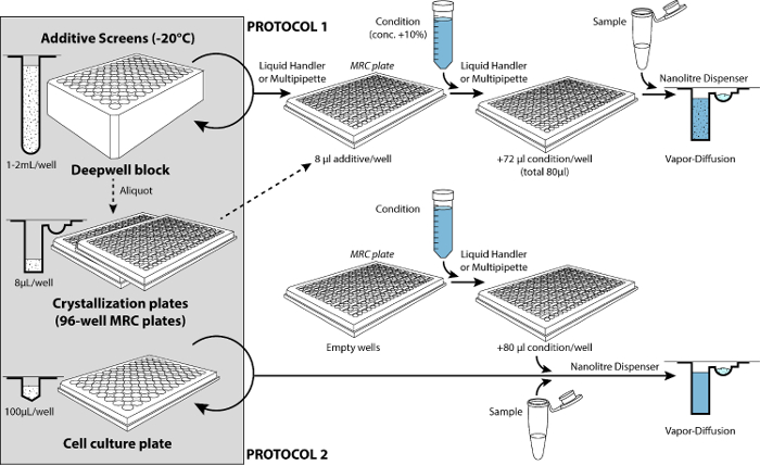 figure-results-4 Crystallization protocol diagram: deepwell block, 96-well plates, vapor-diffusion process.