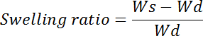 Swelling ratio formula; Ws-Wd/Wd; material science equation; polymer analysis.
