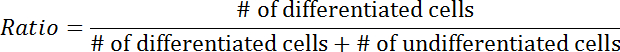 Cell differentiation ratio formula, mathematical equation, educational focus on cell biology analysis.