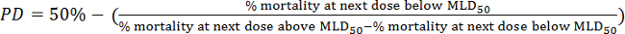 PD=50% equation; mortality rate analysis; diagram for toxicology dosage study; MLD50 concept.