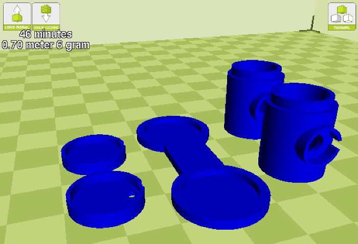 3D rendering of mechanical parts for assembly, 3D printing demonstration, prototype components.
