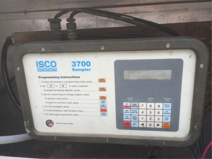 ISCO 3700 sampler programming setup, environmental water sampling equipment, scientific process.