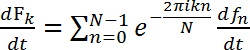 Equation showing Fourier transform derivative process; mathematical formula for signal processing.