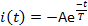 Exponential decay equation i(t)=-Ae^(-t/T); electrical discharge, formula illustration.