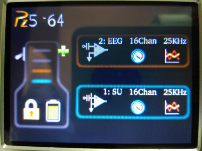EEG signal diagram; 16 channel, 25kHz display interface; brainwave monitoring equipment.