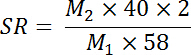 Static equilibrium equation, SR=M₂×40×2/M₁×58, formula calculation.