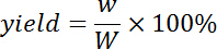 yield formula \( \frac{w}{W} \times 100\% \); chemical yield equation; educational chart