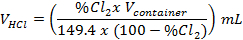 HCl volume calculation formula, chemical concentration equation for lab analysis.