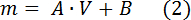 figure-protocol-2 Equation formula for m: linear relation with variables A, V, and constant B (math expression).