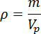 Density formula ρ=m/Vp, equations, used in material property analysis.