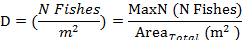 figure-protocol-2 鱼类种群分析密度方程;公式,D = N Fishes/m² = MaxN(N Fishes)/AreaTotal(m²)。