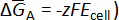 Thermodynamic equation ΔG_A=-zFE_cell; electrochemistry, energy change analysis, formula.