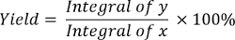 figure-protocol-1 Yield calculation formula, \( \text{Yield} = \frac{\int y}{\int x} \times 100\% \), scientific equation.