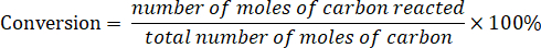 figure-protocol-1 Conversion formula for carbon reaction as a percentage in chemical process analysis.
