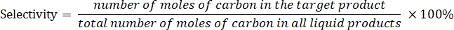 figure-protocol-2 Selectivity calculation formula; ratio of target carbon moles in product, chemical analysis equation.