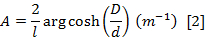 figure-protocol-2 Static equilibrium equation diagram: A = (2/l) * arccosh(D/d), essential for structural analysis.