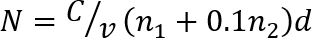 Static equilibrium equation N=C/ν(n₁+0.1n₂)d used in physics formula analysis.