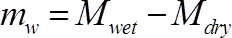 Water content calculation formula, mw=Mwet−Mdry, in soil analysis research.