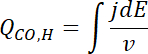 Heat transfer equation \(Q_{CO,H} = \int \frac{j\,dE}{v}\), formula analysis.