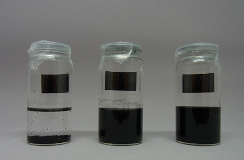 Nanomaterial dispersion, three vials, stability test setup, dispersion uniformity evaluation diagram.