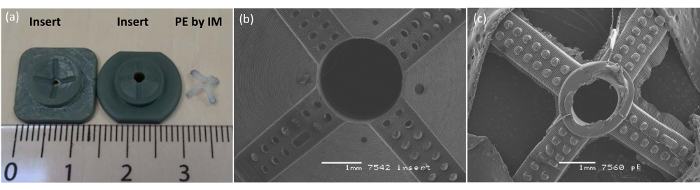 figure-results-1 Injection molding inserts and PE component; SEM images showing surface detail and internal structure.