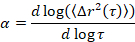 Static equilibrium formula: α=dlog(Δr²(τ))/dlogτ, displaying mathematical expression.