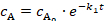 First-order reaction rate equation \(c_A = c_{A0} \cdot e^{-k_1t}\) formula.