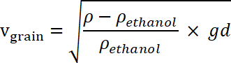 Grain volume formula showing density and gravity equation for materials science calculations.