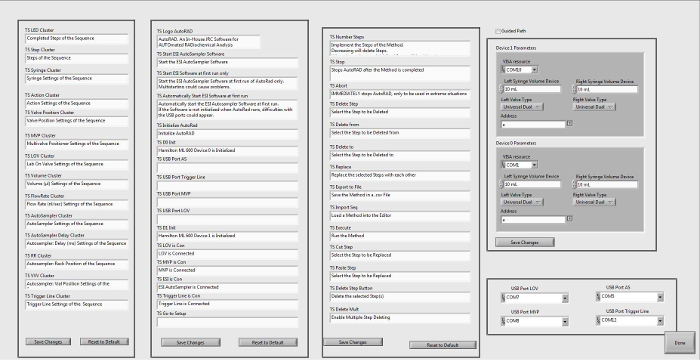Scientific device setup interface for LED cluster configuration and trigger parameters in experimental setups.