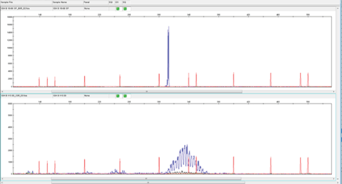 figure-results-4 Chromatography graph depicting protein analysis with peak identification and data comparison.