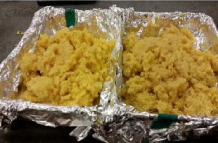 figure-protocol-3 Corn dough preparation in foil trays, illustrating basic food processing steps.