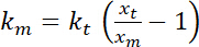 Mathematical equation km=kt(xt/xm−1) for dynamic analysis and kinetic modeling studies.
