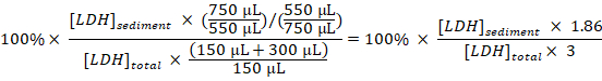 LDH sedimentation formula, biochemical equation for enzyme concentration calculation.