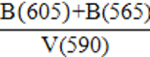 Colorimetric ratio equation B(605)+B(565)/V(590); chemical analysis method diagram.