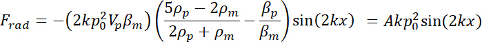 figure-protocol-17 Acoustic radiation force equation, illustrating radiation pressure formula and sinusoidal dependence.