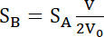 Equation for calculating sound intensity levels; formula SB = SA(V/2V0).