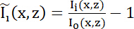 Optical absorption equation I(x,z) diagram; formula analysis in spectroscopic studies.